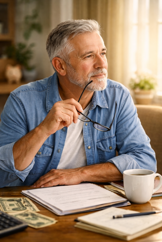 Middle age man thinking of retirement